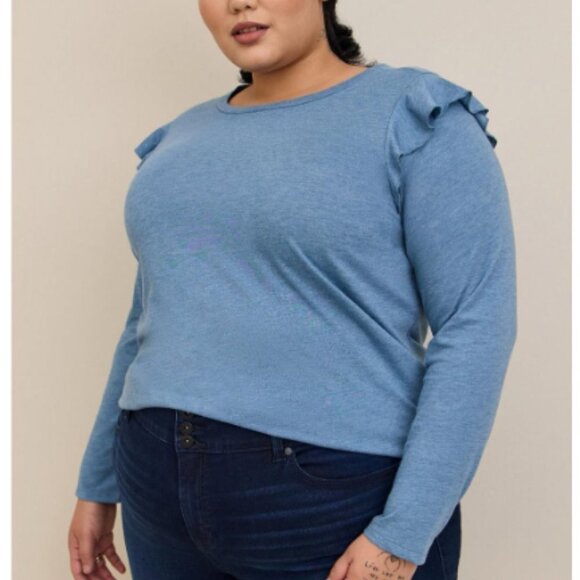 Torrid NWT Classic Fit Signature Jersey Crew Neck Ruffle Shoulder Tee - Picture 1 of 7